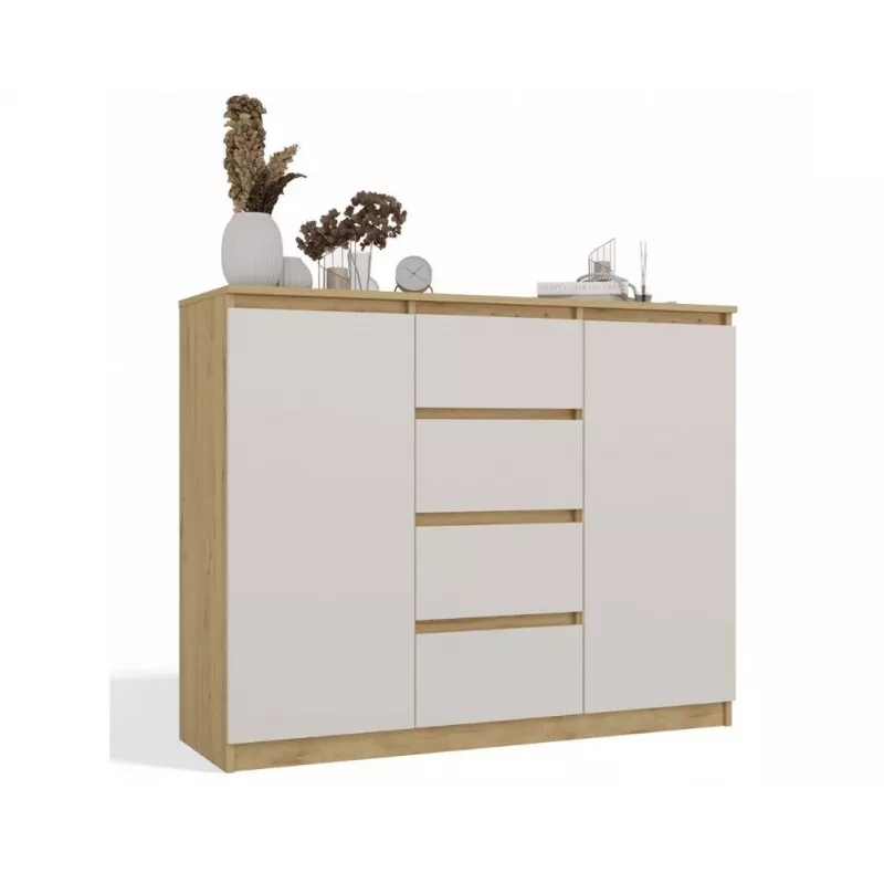 kumode ar 2 durvis un 4 atvilktnes, artisan ozols/kašmira krāsa