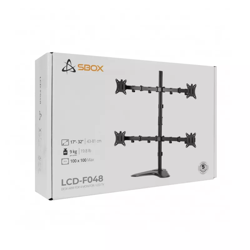 LCD kronšteins SBOX LCD-F048-2 17–32 collu displejiem, atbalsta 4×9 kg, VESA 100×100