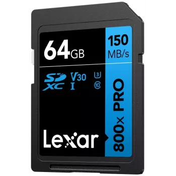 SDXC zibatmiņas karte Lexar 64 GB UHS-I 800xPRO — Class 10, U3, V30, 150 MB/s
