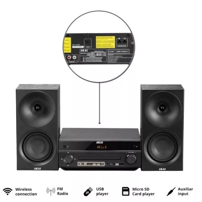 Audio sistēma AKAI AM-301 BK mūzikas centrs — kompakta mājas audio iekārta