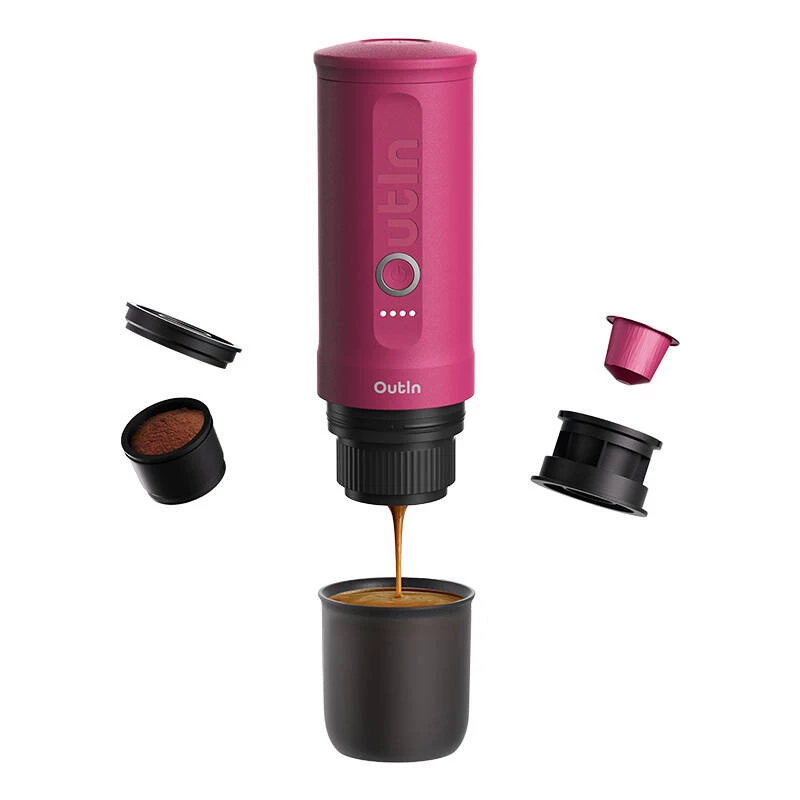 Portatīvs espresso aparāts OUTIN Outin Nano Melns, Rozā — 20 bāri, malta kafija, 7500 mAh baterija, 670 g