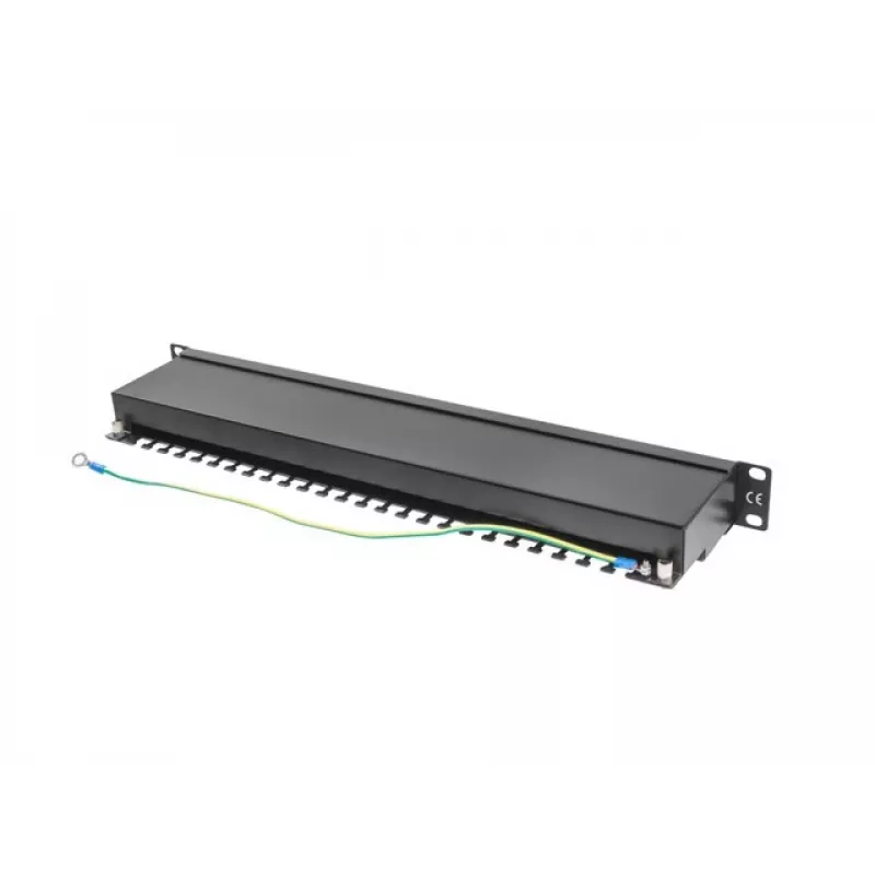 Plāksteru panelis 1U LANBERG PPS5-1024-B — 24 portu RJ-45 Cat5, metāla, melns, montāža statīvā
