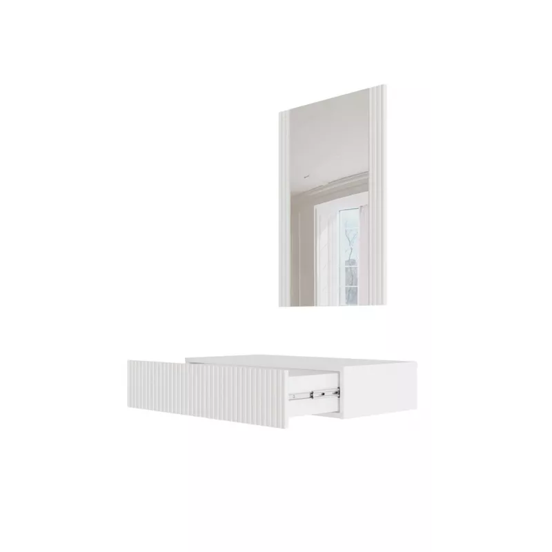 Tualetes galdiņš ar spoguli cama meble PAFOS 80×41,6×100 cm, balts matēts, MDF rāmis, 1 atvilktne