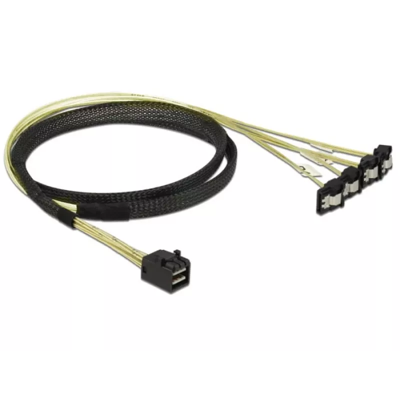 SCSI kabelis DeLOCK 85685 Melns Dzeltens 1 m 1 x Mini SAS HD SFF-8643 4 x SATA 7 pin