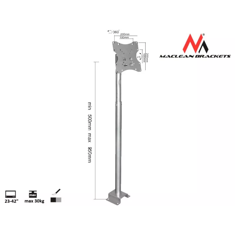Maclean MC-504A S regulējams griestu kronšteins 23-42 30kg