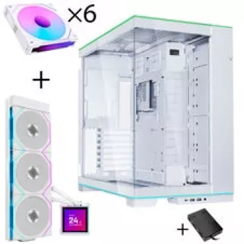 Lian Li O11 Dynamic EVO RGB PC korpusa komplekts + HydroShift II LCD-S 360TL AiO + 6x UNI FAN SL-INF 120 Reverse Blade ventilators - Balts