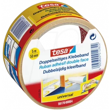 Divpusējā lente Tesa 56170, 5 m x 50 mm, pastāvīga līme, auduma pamatne