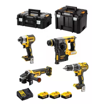 Instrumentu komplekts DeWalt DCK422P3T-QW bezvadu kombinācija 18V 5Ah (3 baterijas), urbjmšīna/skrūvgriezis DCD796, rotējošais āmurs, 4 cm koks, 1,3 cm tērauds