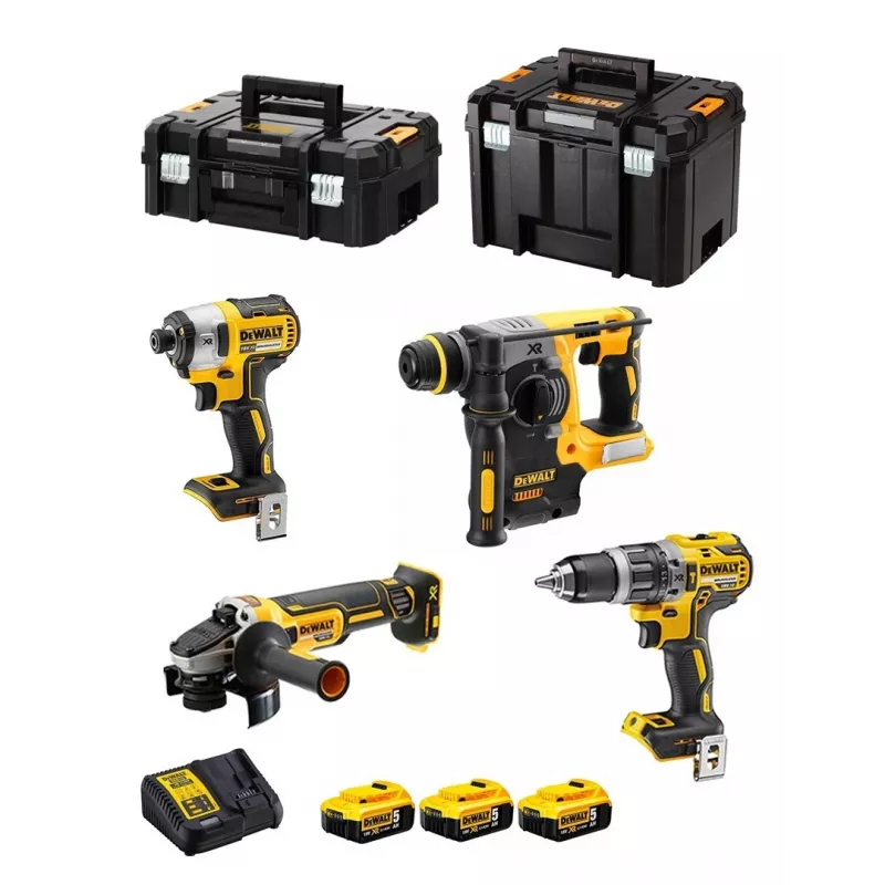 Instrumentu komplekts DeWalt DCK422P3T-QW bezvadu kombinācija 18V 5Ah (3 baterijas), urbjmšīna/skrūvgriezis DCD796, rotējošais āmurs, 4 cm koks, 1,3 cm tērauds