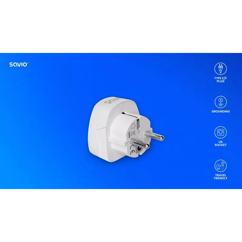 SAVIO AP-01 ceļojuma adapteris, ASV ligzda – ES spraudnis