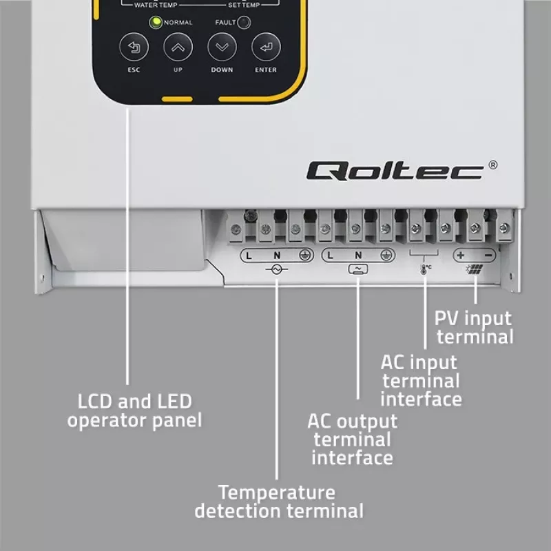 Inverter QOLTEC ECO Solar Boost 4kW MPPT LCD, 4 kW izeja, MPPT uzlādes kontrolieris, LCD displejs