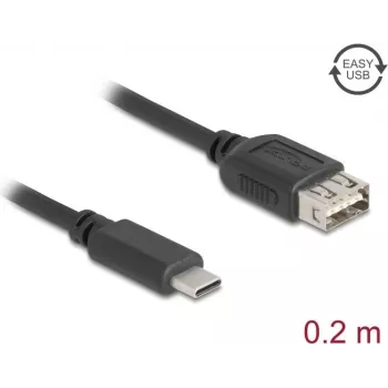 USB kabelis DELOCK 81534 — USB C uz USB A, USB 2.0, 0,2 m, melns