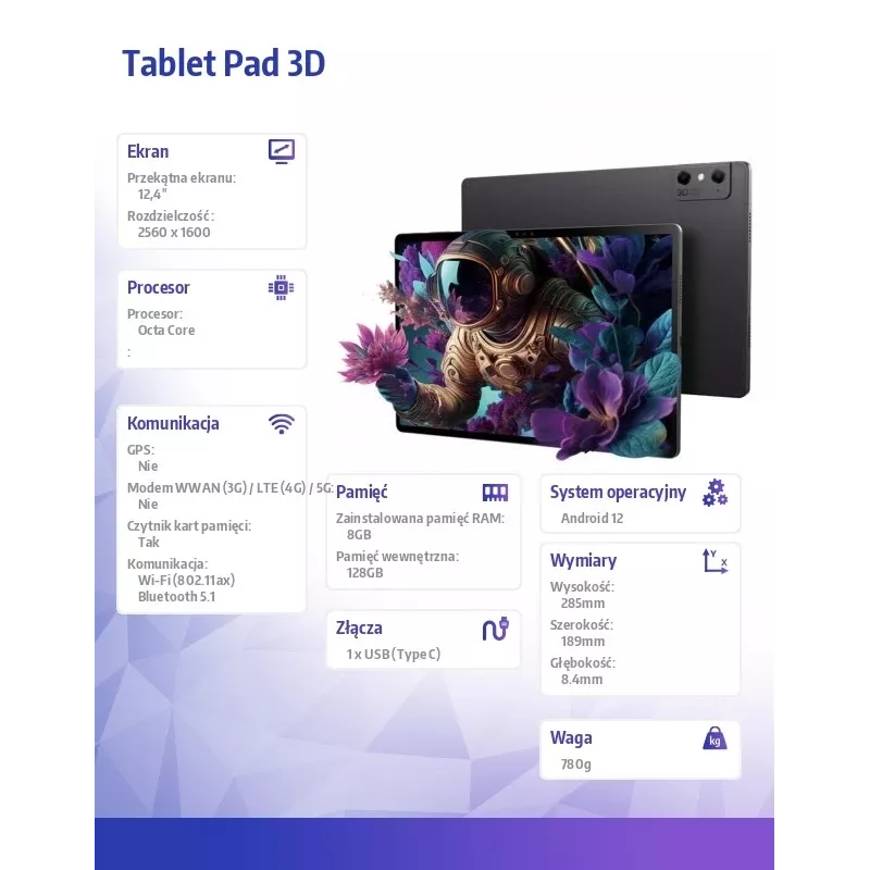 Planšetdators Nubia Pad 3D 12,4 collas Snapdragon 888 8 GB 128 GB Android
