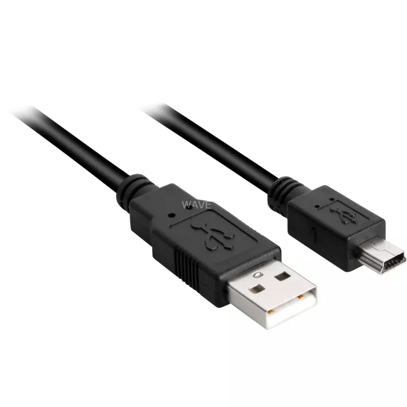 USB 2.0 kabelis, USB-A spraudnis > Mini-USB spraudnis (melns, 1,0 metrs, dubulti ekranēts)