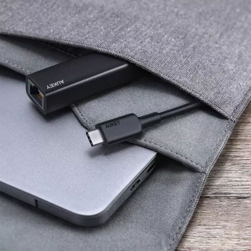 Ethernet adapteris Aukey CB-A30 USB‑C uz Gigabit RJ45 10/100/1000 Mbps, USB 3.0, alumīnija, LED indikatori