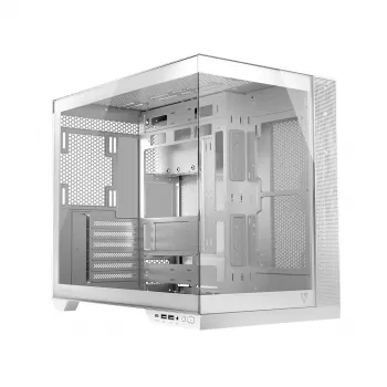 PC korpuss MODECOM Volcano Panorama Midi Tower balts — micro ATX, rūdīts stikls, ARGB, USB-C, atbalsta GPU 400 mm