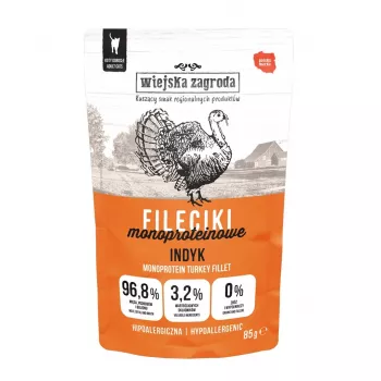 WIEJSKA ZAGRODA Monoproteīna tītara filejas – mitrā barība kaķiem – 85 g
