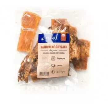 Suņu košļājamā našķe PETMEX liellopa cīpslas 500 g — dabīgs ciets zobu kopšanas našķis, 79% olbaltumvielu, 5% tauku