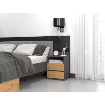 Naktsgaldiņš top e shop M1 ANTRACYT/ARTISAN, Ozols, 2 atvilktnes, 400×320×590 mm