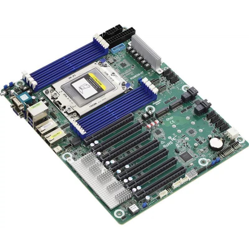 Mātesplate ASRock ROMED8-2T ATX priekš AMD EPYC LGA 4094, 8× DDR4 DIMM, astoņu kanālu, 2× M.2, 8× SATA III, 10GbE, 3× RJ‑45