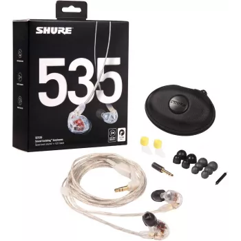 Shure SE535 austiņas, vadu, iekšauss, skatuves/studijas, caurspīdīgas