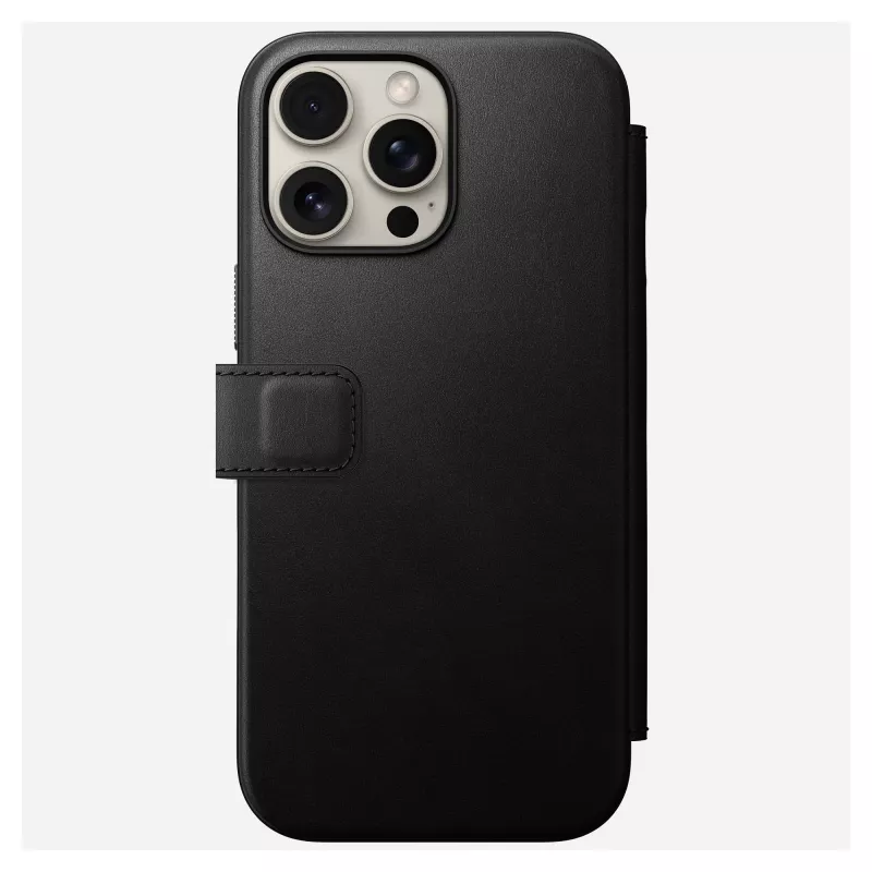 Folio telefona maciņš Nomad NM01675785 Apple tālruņiem, der ekrāniem līdz 17,5 cm (6,9 collas), melns, 3 karšu kabatiņas, galda statīvs