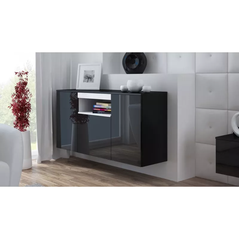 Cama Kumode VIVA 150 melns/melns glancēts + balts