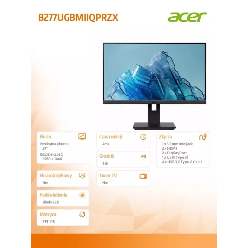 Monitors Acer B277UG 27 collas IPS QHD