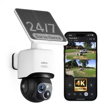 Safemo ST1 SolarCam 4K UHD video, 8x tālummaiņa, 132° skats, nakts redzamība, Wi-Fi 2,4 GHz, 3W saules, balts