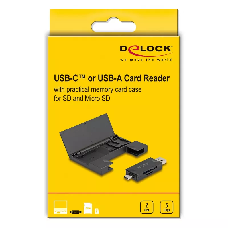 Karšu lasītājs DeLOCK 91014 USB 3.2 Gen 1 Type-A/Type-C Melns MicroSD SD