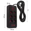 Strāvas sadalītājs MACLEAN MCE391 B – 6 rozetes, 4×USB-A + 1×USB-C, 110–240V, 2500W, 3 m kabelis, melns