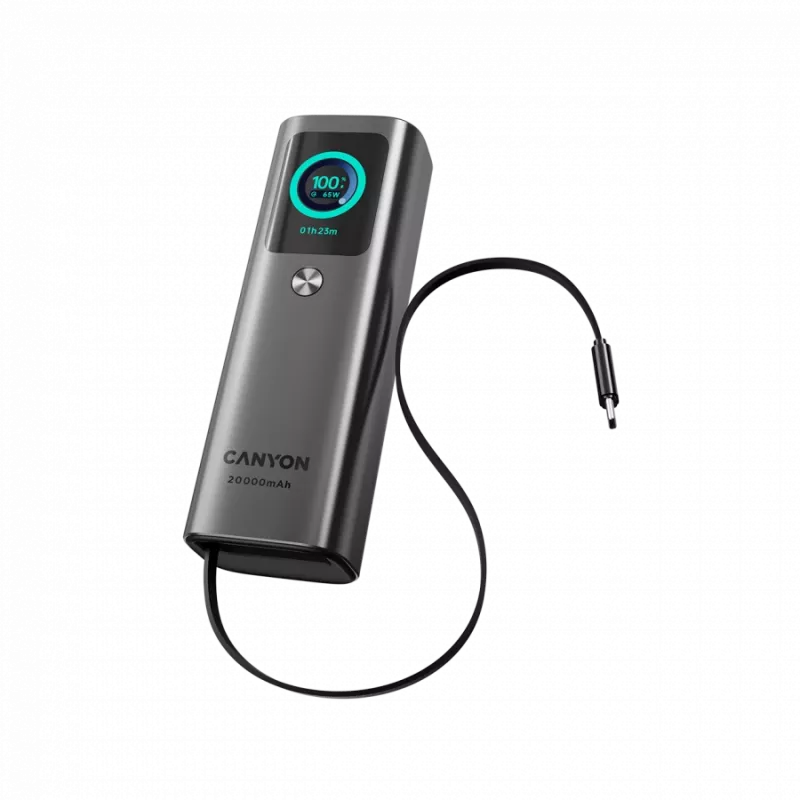 CANYON Iebūvēts kabelis jaudas banka OnPower 265 20000mAh 165W Alumīnijs Tumši pelēks
