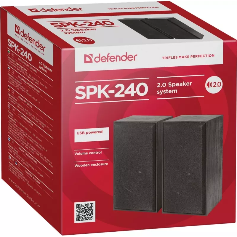 DEFENDER SPK-240 vadu galda skaļruņi, 2.0, 6 W RMS, USB barošana, 3,5 mm, melns