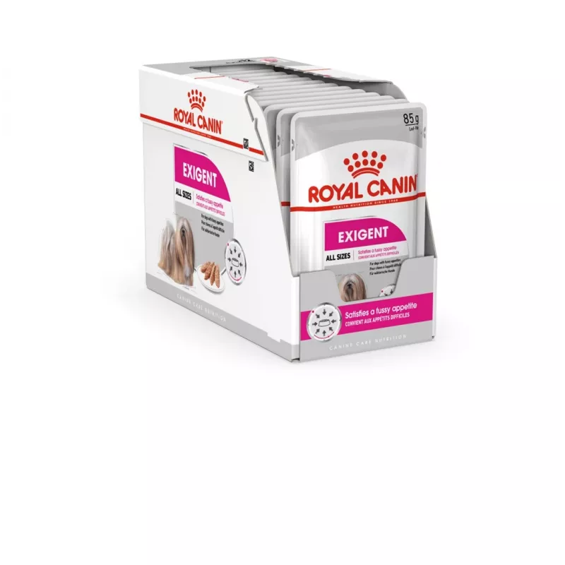Mitrā suņu barība Royal Canin Exigent Meat Universal 12×85 g — mājputnu gaļa, pieaugušiem, izvēlīgiem suņiem