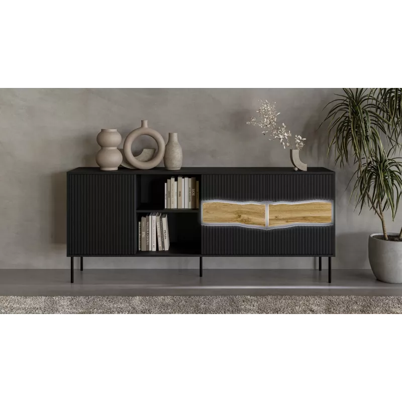 Cama INSERTO 3D1W kumode 190x40x80 melns + LED