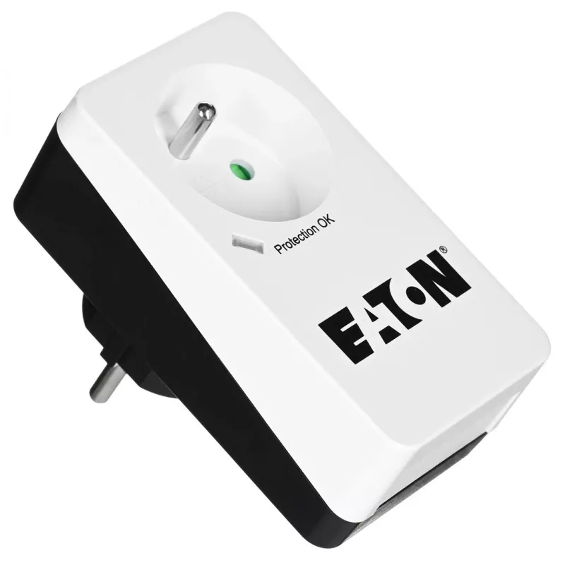 Pārsprieguma aizsardzības kārba Eaton Protection Box 1 FR — 1 Type E kontaktligzda, 220–250 V, 16 A, 4000 W, melna, kompakta