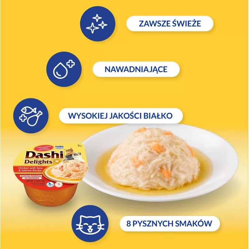INABA Dashi Delights vistas, tunča un laša buljons - kārums kaķiem - 70g