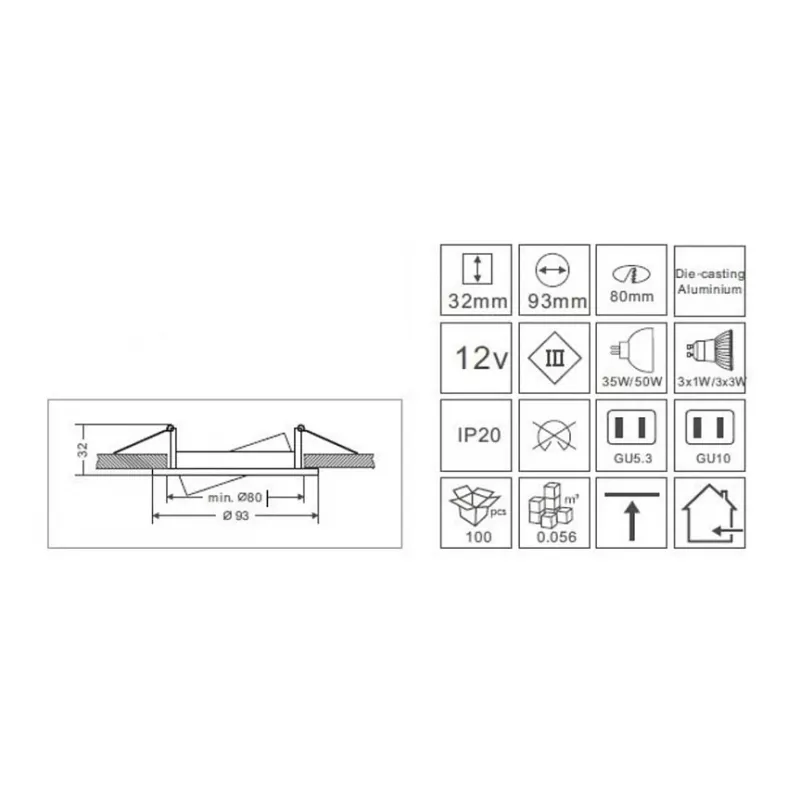 Synergy 21 LED Retrofit GU10 / GX5,3 Deckeneinbausatz D08-Balts
