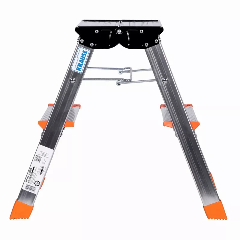 Saliekamās pakāpienu kāpnes Krause Treppy Silver 130020 — alumīnija, 2 pakāpieni, 150 kg ietilpība, salocītas 55×20 cm, svars 2 kg