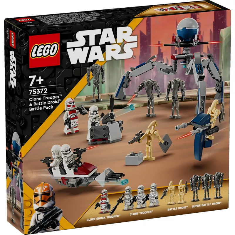 LEGO Star Wars Clone Trooper & Battle Droid Battle Pack konstruēšanas rotaļlietas bērniem ar spīdveja motocikla transportlīdzekli, 4 minifigūras un 5 figūras, dāvanas zēniem