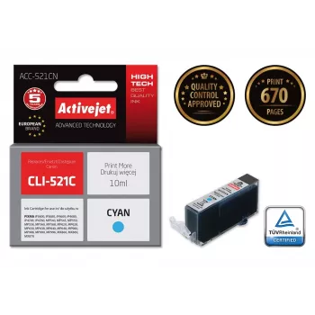 Saderīgs tintes kārtridžs ACC-521CN Canon printeriem — ciāna, Augsta (XL) ietilpība, 10 ml