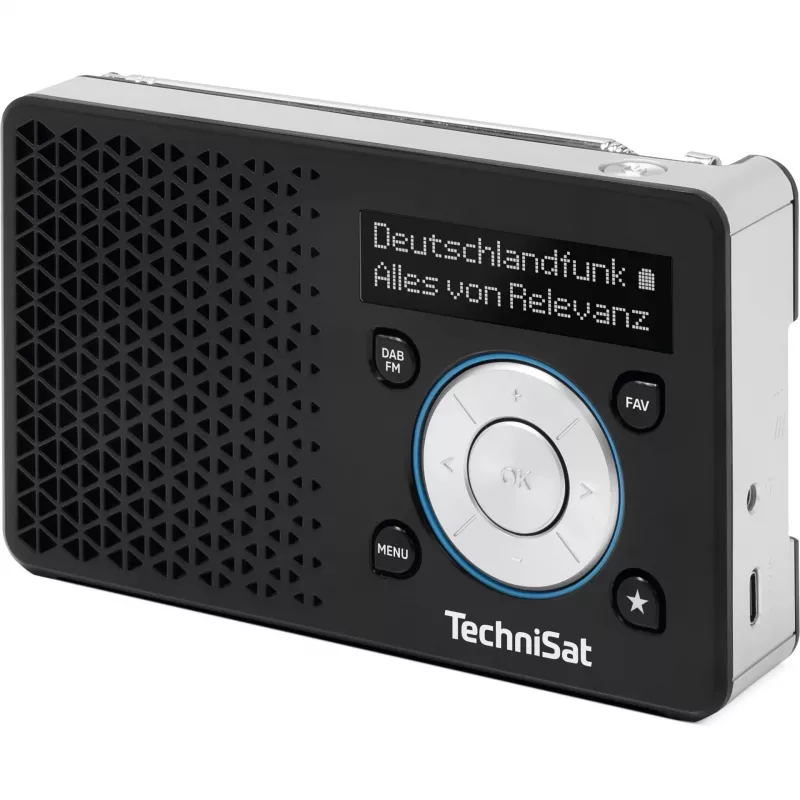 Portatīvais radio TECHNISAT DIGITRADIO 1 A — DAB+/FM, OLED displejs, USB-C, 3,5 mm austiņu izeja, 1 W, melns/sudrabains