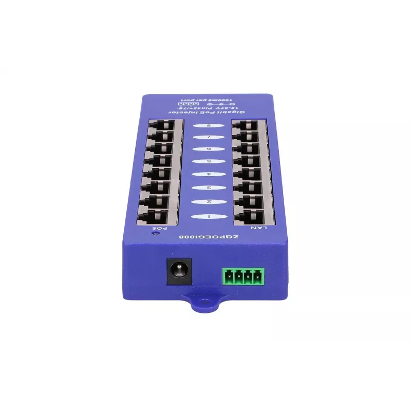 PoE inžektors Extralink Gigabit 8 Portu 1000Mb/s RJ45 B režīms