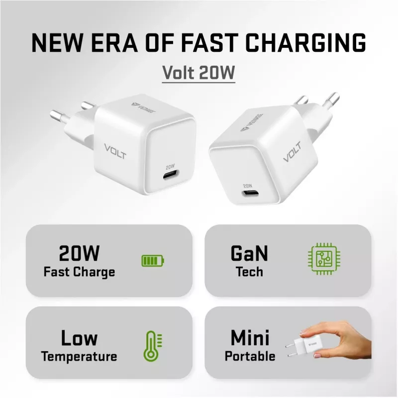 USB‑C sienas lādētājs YENKEE YAC G20 20W 3A Power Delivery