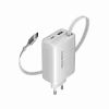 CANYON lādētājs OnCharge 65RC ar iebūvētu USB-C kabeli 65W, 1x PD, 1x QC, ES spraudnis, balts