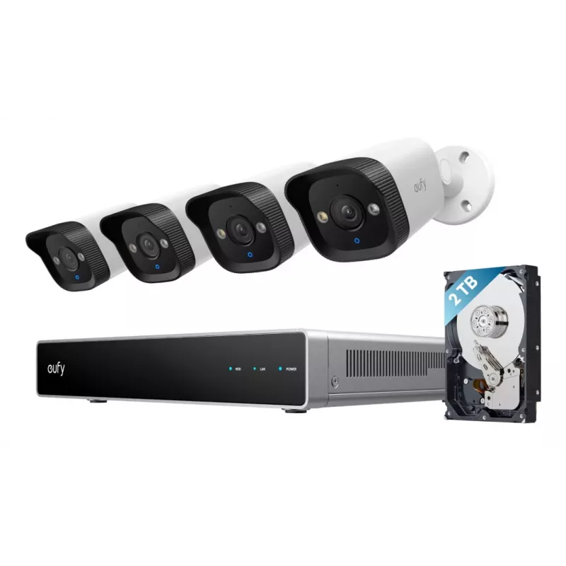 NVR drošības ierakstītājs Eufy E40 — 8 kanālu 4K ieeja, 2 TB HDD (paplašināms līdz 16 TB), Melns/Pelēks/Balts