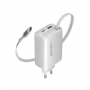 CANYON lādētājs OnCharge 65RC ar iebūvētu USB-C kabeli 65W, 1x PD, 1x QC, ES spraudnis, balts