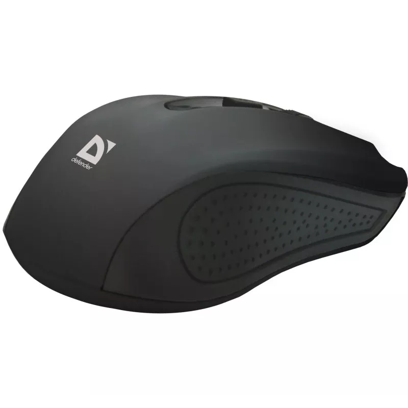 Bezvadu RF pele DEFENDER Accura MM-935 — optiskā 1600 DPI, piemērota abām rokām, 3 pogas, USB uztvērējs, melna