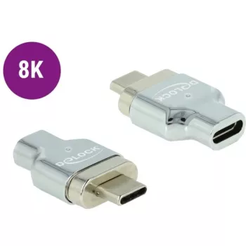 DeLOCK - Thunderbolt / USB-C adapteris - USB-C (V) magnētisks uz USB-C (S) - USB 3.2 Gen 2 / Thunderbolt 3 4,5 A - 8K atbalsts - Sudraba (66433)
