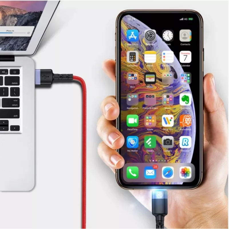 USB uz Lightning datu kabelis Tellur, 3A, 1,2 m, LED indikators, sarkans